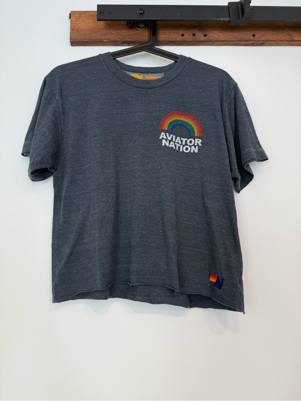 Aviator Nation Charcoal Short Sleeve Tee with Rainbow Logo